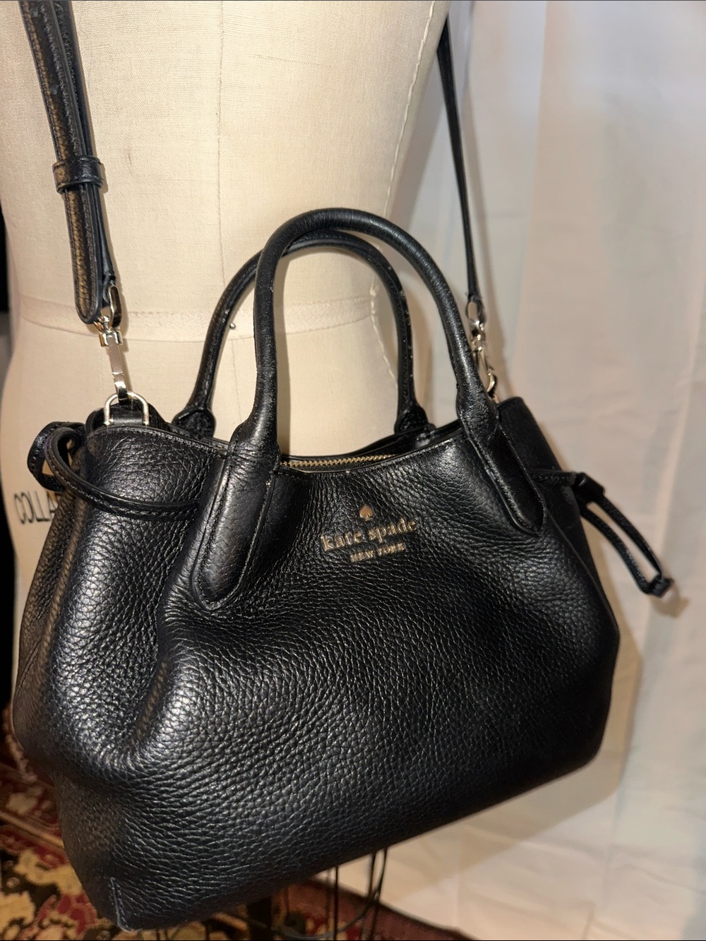 ♠️Kate Spade Dumpling Small Pebbled Leather Satchel Crossbody, Black - Picture 2 of 15